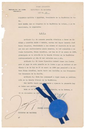 Lot #312 Fulgencio Batista Signed Document - Image 1