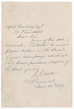 Lot #311 John Jacob Astor III Handwritten Letter Signed - Image 1