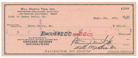 Lot #906 Sammy Davis, Jr Check - Image 1