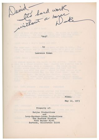 Lot #879 John Wayne: Rare signed script from the 'Duke'—