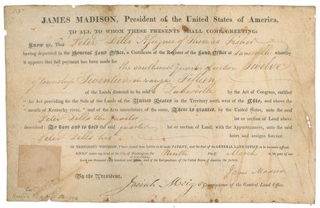 Lot #3 James Madison Signed Document