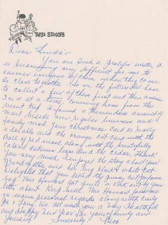 Lot #982 Three Stooges: Moe Howard Handwritten Letter Signed - Image 1