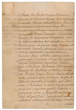 Lot #297 Queen Anne Signed Document - Image 1