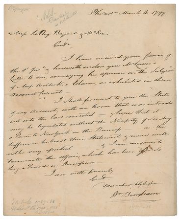 Lot #252 William Bingham Handwritten Letter Signed - Image 1