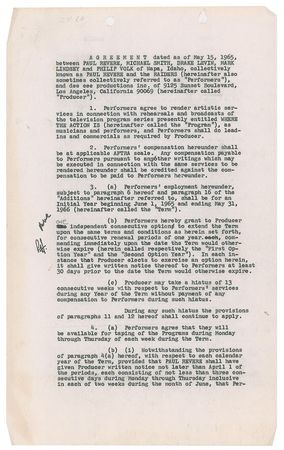Lot #835 Paul Revere and the Raiders Signed Document - Image 1