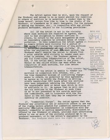 Lot #892 Warren Beatty and Elia Kazan: Contract for Beatty's debut role in Splendor in the Grass—initialed a whopping 15 times by the Hollywood newcomer - Image 4