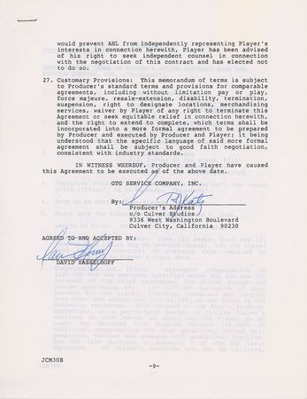 Lot #923 David Hasselhoff: Hasselhoff signs on for the Baywatch pilot - Image 1