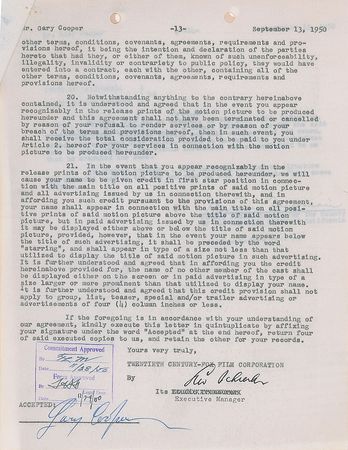 Lot #901 Gary Cooper: Cooper's contract for You're in the Navy Now - Image 2