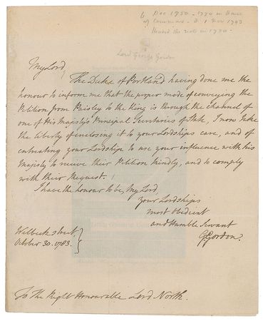 Lot #353 Lord George Gordon Handwritten Letter Signed - Image 1