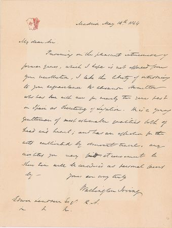 Lot #739 Washington Irving Handwritten Letter Signed - Image 1