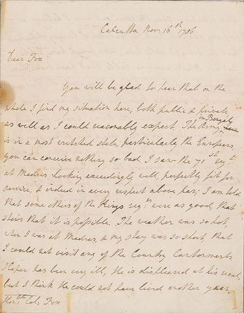 Lot #482 Charles Cornwallis: Cornwallis in Calcutta?