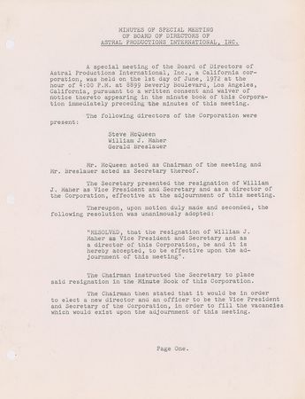 Lot #869 Steve McQueen Signed Document - Image 1