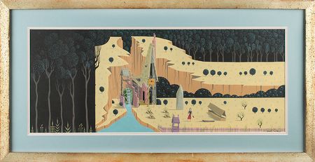 Lot #666 Evind Earle concept painting of Briar Rose and Woodcutter's Cottage from Sleeping Beauty: A princess hideaway?striking Sleeping Beauty concept painting by Eyvind Earle - Image 2