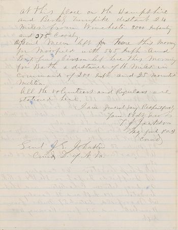 Lot #494 Thomas J. ‘Stonewall’ Jackson: 'Stonewall' outlines troop strengths to his commanding officer amidst 1862's Romney Expedition - Image 2
