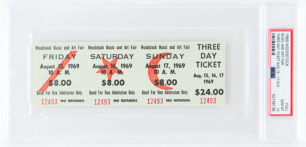 Woodstock 1969 3-Day Unused Ticket - PSA GEM MINT 10 | RR Auction