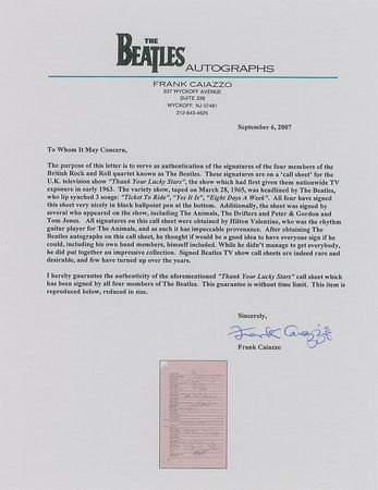 Lot #9002  Beatles Signed Call Sheet - Image 2