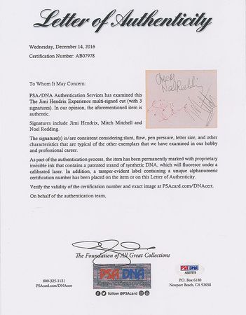 Lot #9068 Jimi Hendrix Experience Signatures - Image 2