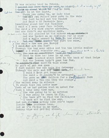 Lot #9199 Harry Chapin Annotated Draft of Lyrics for 'Taxi' - Image 1