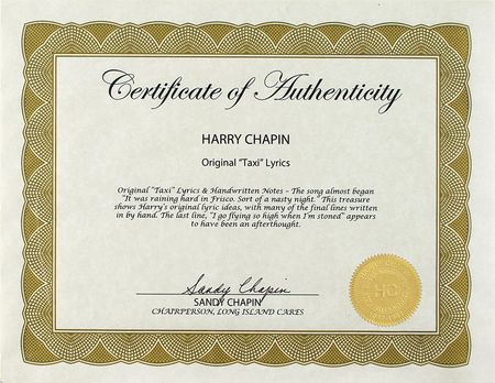 Lot #9199 Harry Chapin Annotated Draft of Lyrics for 'Taxi' - Image 3