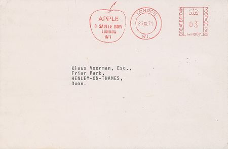 Lot #9024 Klaus Voormann?s 1971 Apple Studios Invitation - Image 2