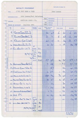 Lot #9040 John Lennon and Paul McCartney 1971 Royalty Statements - Image 4