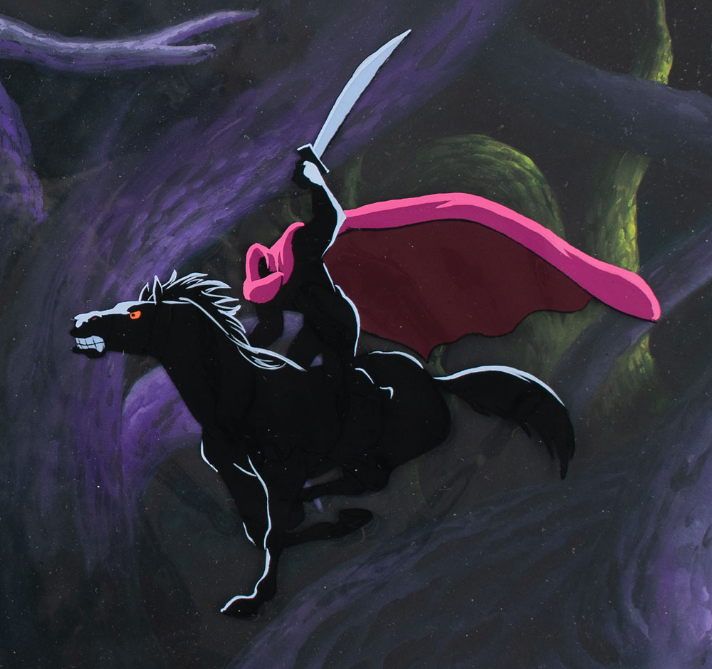 Headless Horseman production cel and production background from The  Adventures of Ichabod and Mr. Toad, image size:1000x939