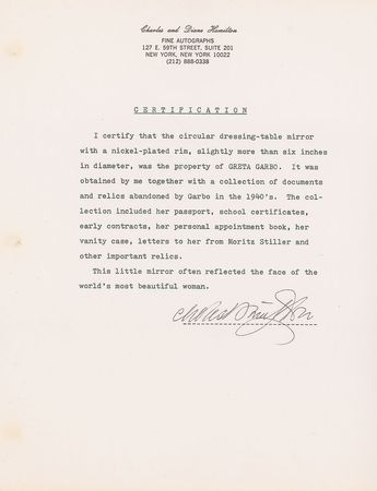 Lot #818 Collection of Greta Garbo Personal Items: Garbo?s make-up mirror and Kodak camera - Image 6