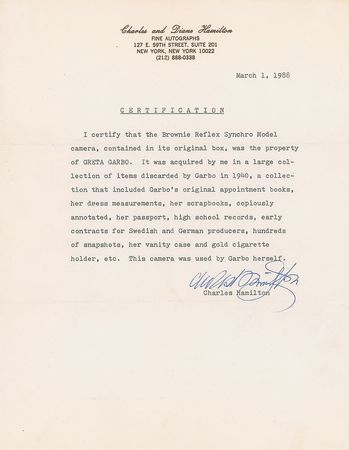 Lot #818 Collection of Greta Garbo Personal Items: Garbo?s make-up mirror and Kodak camera - Image 7