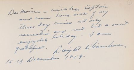 Lot #8047 Dwight D. Eisenhower: December 1959 Ike handwritten note penned aboard the U.S.S Des Moines - Image 1