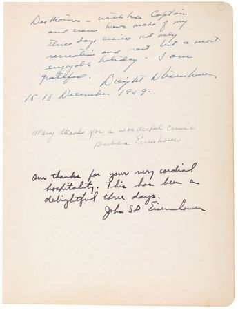 Lot #8047 Dwight D. Eisenhower: December 1959 Ike handwritten note penned aboard the U.S.S Des Moines - Image 2