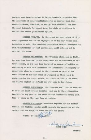 Lot #898 Harry Cohn Signed Document - Image 2