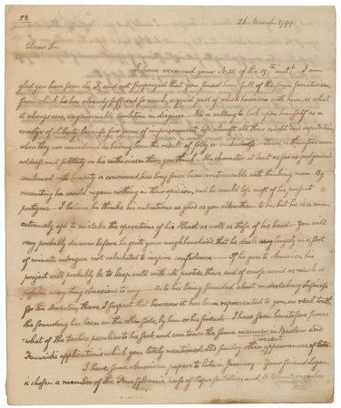 Lot #9 John Quincy Adams: Remarkable 1799 letter