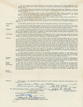 Lot #1071 Whitey Ford Signed Contract - Image 1