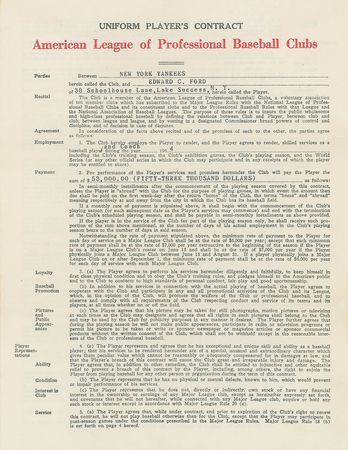 Lot #1071 Whitey Ford Signed Contract - Image 2