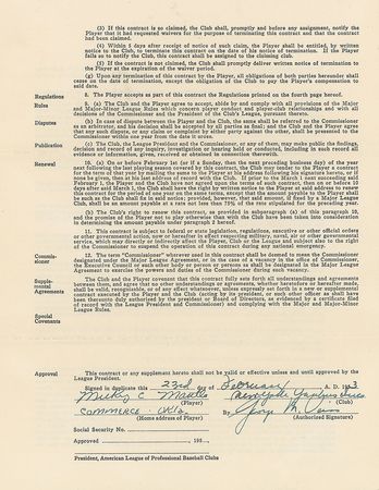Lot #1077 Mickey Mantle: Mickey Mantle's 1953 Yankees contract—the Commerce Comet's third big league season - Image 1