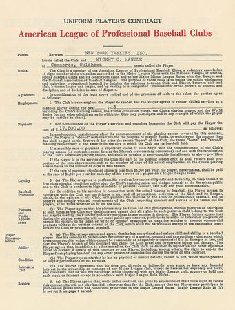 Lot #1077 Mickey Mantle: Mickey Mantle's 1953 Yankees contract—the Commerce Comet's third big league season - Image 2