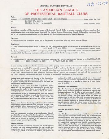 Lot #1063 Rod Carew Signed Contract - Image 2