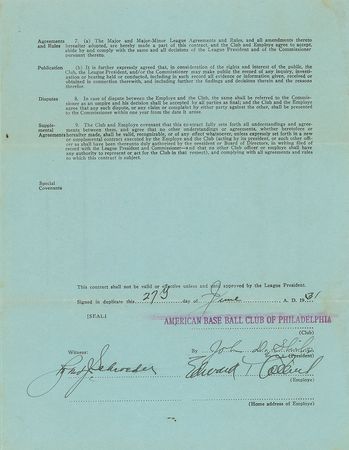 Lot #1068 Eddie Collins Signed Contract - Image 1