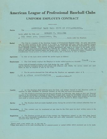 Lot #1068 Eddie Collins Signed Contract - Image 2