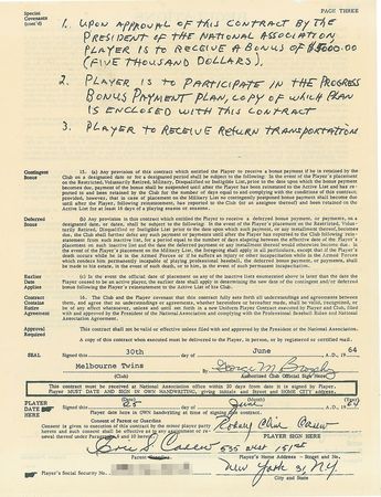 Lot #1064 Rod Carew Signed Contract - Image 1