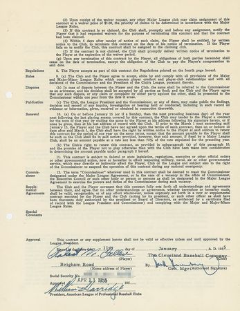 Lot #1070 Bob Feller Signed Contract - Image 1