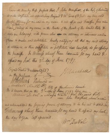 Lot #192 John Marshall: Legal document signed a month before the 'XYZ Affair' - Image 1