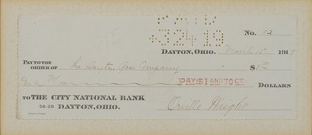 Lot #393 Orville Wright Check - Image 1
