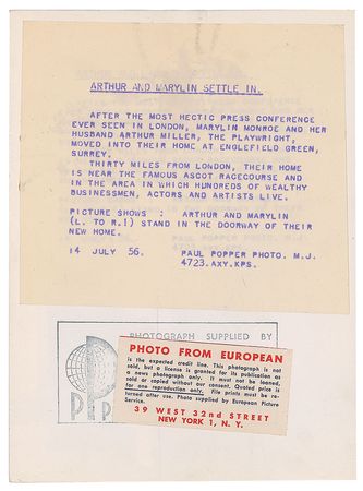 Lot #970 Marilyn Monroe and Arthur Miller Photograph - Image 2