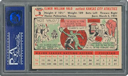 Lot #6003  1956 Topps #3 Elmer Valo - PSA MINT 9 - None Higher! - Image 2