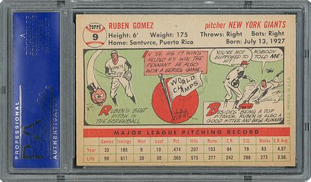 Lot #6009  1956 Topps #9 Ruben Gomez - PSA MINT 9 - None Higher! - Image 2