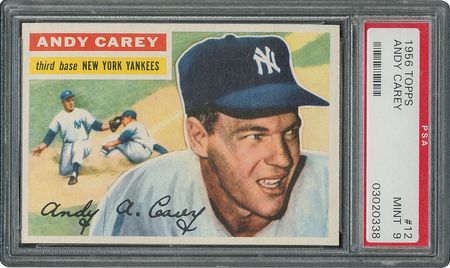 Lot #6014  1956 Topps #12 Andy Carey - PSA MINT 9 - two Higher! - Image 1