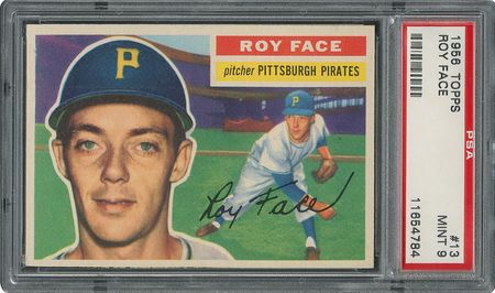 Lot #6015  1956 Topps #13 Roy Face - PSA MINT 9 - two Higher! - Image 1