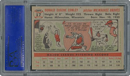Lot #6019  1956 Topps #17 Gene Conley - PSA MINT 9 - two Higher! - Image 2