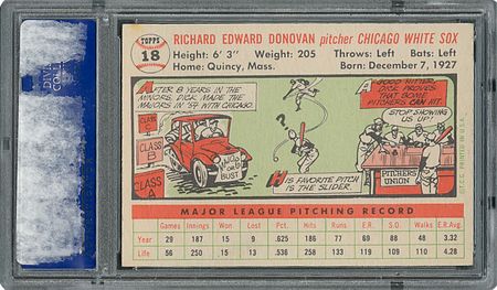 Lot #6020  1956 Topps #18 Dick Donovan - PSA MINT 9 - None Higher! - Image 2